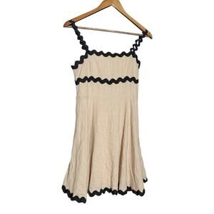 Square Neck A-line Mini Sundress Rickrack Straps Sleeveless M‎ cottagecore